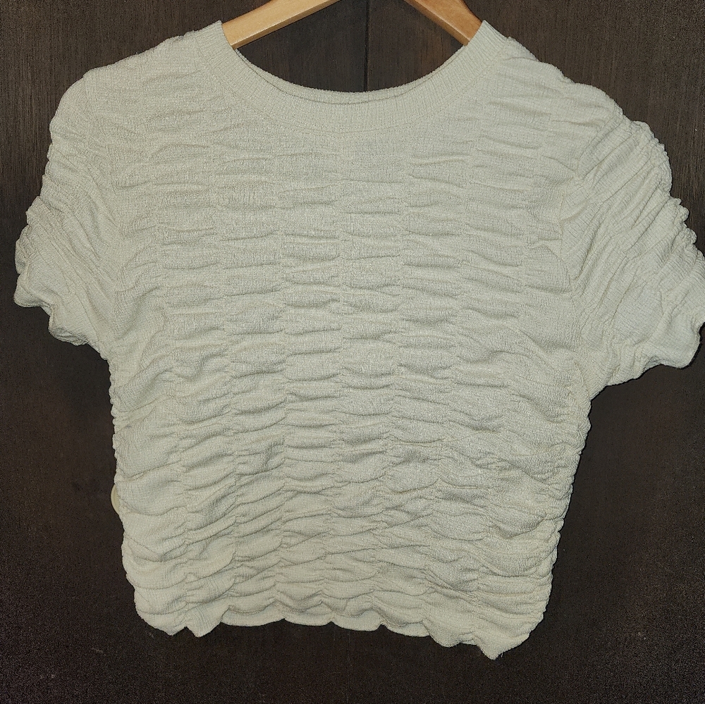 House Of Harlow 1960 Cream Ruched Short Sleeve Top
